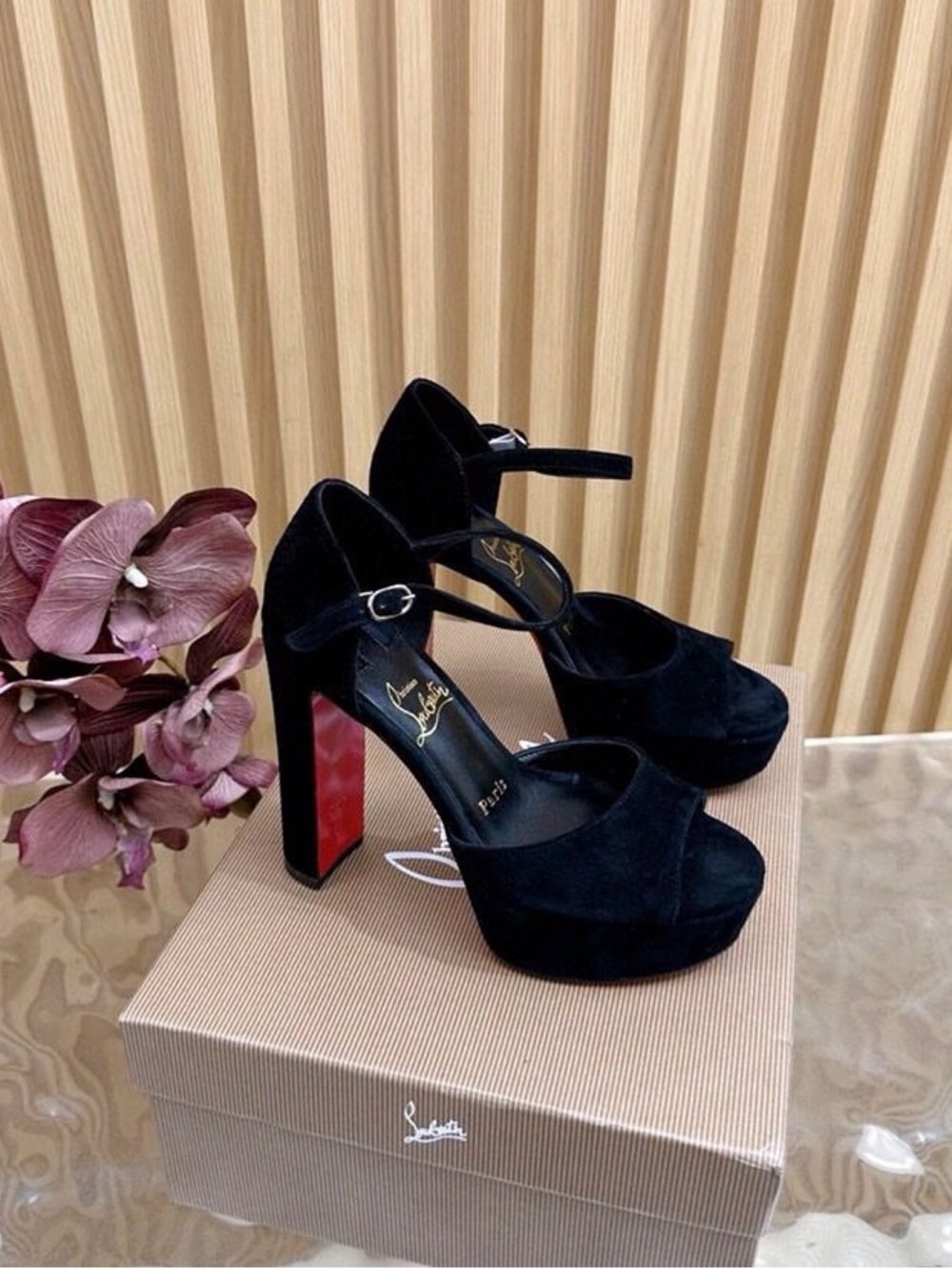 Black Suede Platform Loubiton Heels - Black
